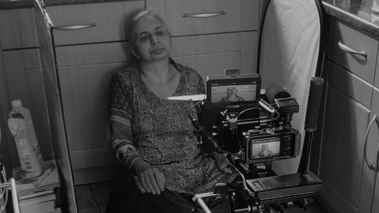 Sandeep's mum acting in front of a camera set-up